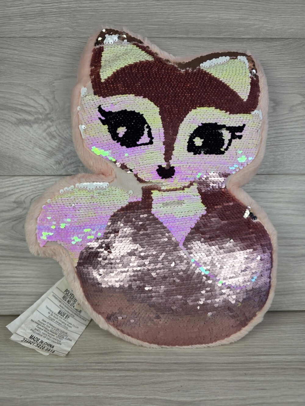 Justice Fox Flip Sequin Pink Throw Pillow Plush 15" Woodland Stuffed Animal SU6